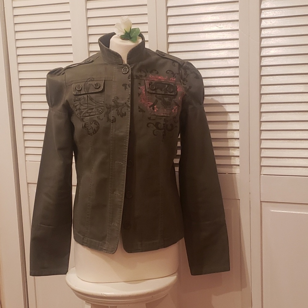 Vintage ‘Morbid Threads’ Green Army Style Jacket w/ Skull Design - sz Large